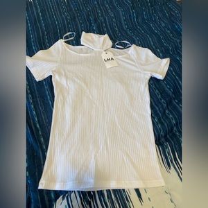 LNA High Neck Shoulder Off Short Sleeve Tshirt NWT